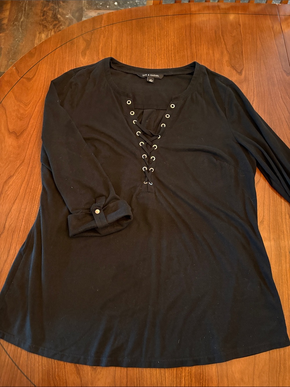 Zac & Rachel Black Lace-Up Long Sleeve Top